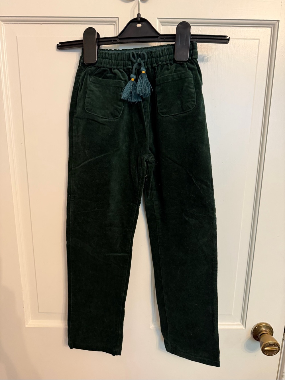 Kids Dark Green Velvet Drawstring Casual Pants